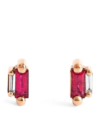 Suzanne Kalan Rose Gold, Ruby And Diamond Bold Stud Earrings In Neutral