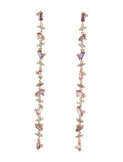 Pre-owned Suzanne Kalan Sapphire & Diamond Fireworks Rainbow Scattered Linear Drop Earrings In Multi