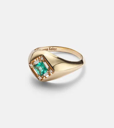 Suzanne Kalan Signet Mini 18kt Gold Ring With Emerald And Diamonds
