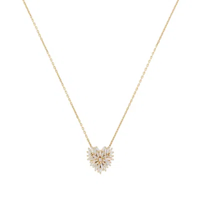 Suzanne Kalan Small Heart Necklace In Yellow Gold,white Diamonds