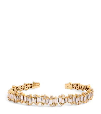 Suzanne Kalan Small Yellow Gold And Diamond Shimmer Audrey Bangle
