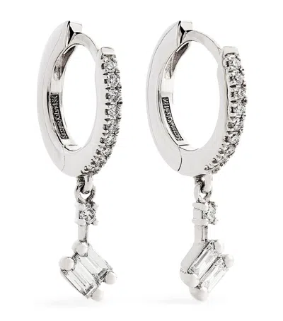 Suzanne Kalan White Gold And Diamond Classic Dangle Drop Huggie Earrings