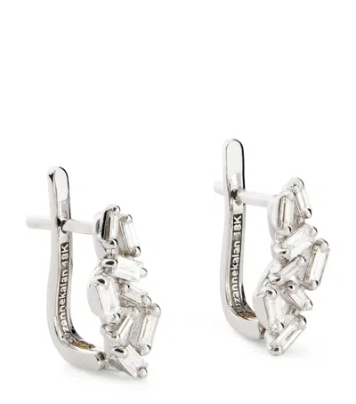 Suzanne Kalan White Gold And Diamond Classic Diamond Cluster Huggie Earrings In Neutral
