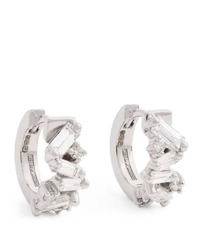 Suzanne Kalan White Gold And Diamond Frenzy Huggie Earrings