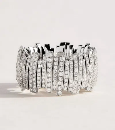 Suzanne Kalan White Gold And Diamond Full Pavé Deco Ring In Silver