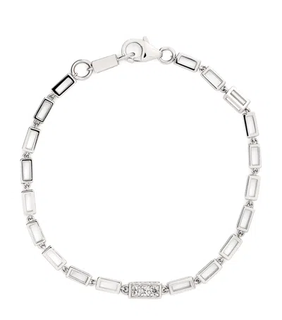Suzanne Kalan White Gold And Diamond Large Block Chain Bracelet