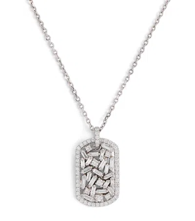 Suzanne Kalan White Gold And Diamond Medium Dog Tag Pendant Necklace In Neutral