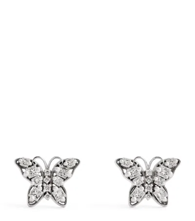 Suzanne Kalan White Gold And Diamond Mini Butterfly Stud Earrings
