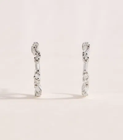 Suzanne Kalan White Gold And Diamond Mini Thin Mix Hoop Earrings
