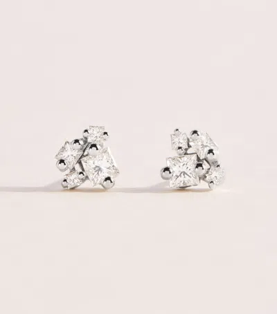 Suzanne Kalan White Gold And Diamond Princess Cluster Stud Earrings In Silver