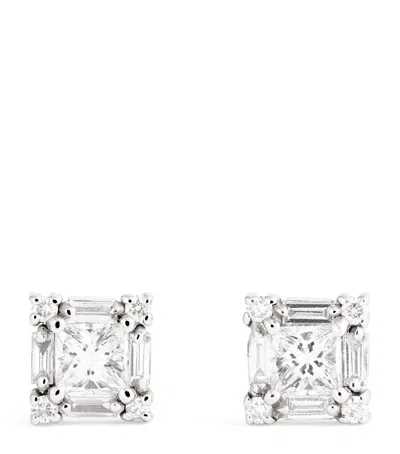 Suzanne Kalan White Gold And White Diamond Princess Stud Earrings