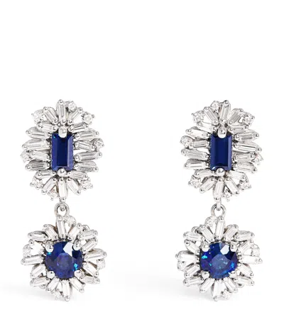 Suzanne Kalan White Gold, Diamond And Blue Sapphire One Of A Kind Drop Earrings
