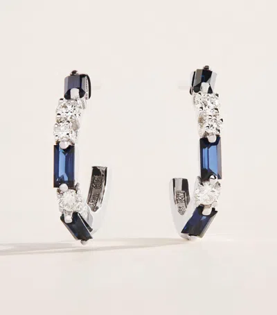 Suzanne Kalan White Gold, Diamond And Blue Sapphire Thin Mix Hoop Earrings