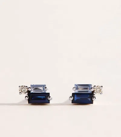 Suzanne Kalan White Gold, Diamond And Sapphire Bold Stud Earrings In Blue