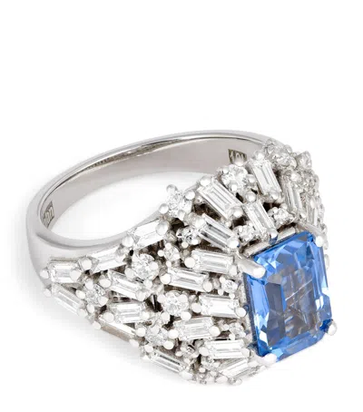 Suzanne Kalan White Gold, Diamond And Sapphire Lion's Mane One Of A Kind Ring