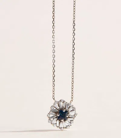 Suzanne Kalan White Gold Diamond And Sapphire Princess Flower Necklace