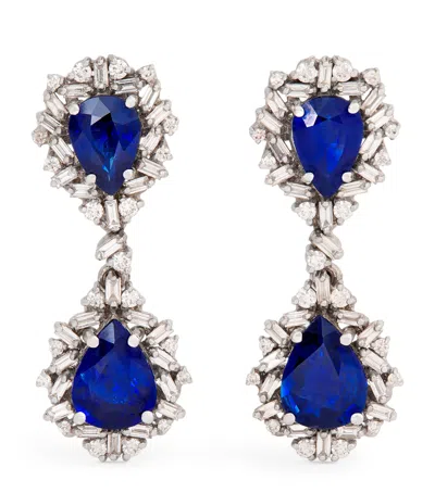 Suzanne Kalan White Gold, Sapphire And Diamond One Of A Kind Doublet Drop Earrings