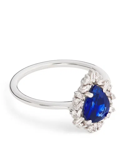 Suzanne Kalan White Gold, Sapphire And Diamond One Of A Kind Teardrop Ring