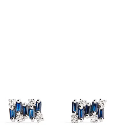 Suzanne Kalan White Gold, Sapphire And Diamond Shimmer Stud Earrings