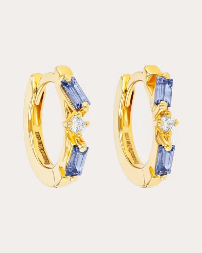 Suzanne Kalan Women's Thin Mix Light Blue Sapphire Huggie Earrings 18k Gold