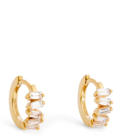 Suzanne Kalan Yellow Gold And Diamond Bold Huggie Earrings