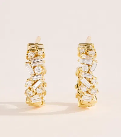 Suzanne Kalan Yellow Gold And Diamond Classic Fireworks Hoop Earrings