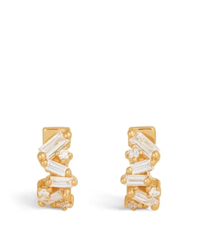 Suzanne Kalan Yellow Gold And Diamond Fireworks Huggie Hoop Earrings