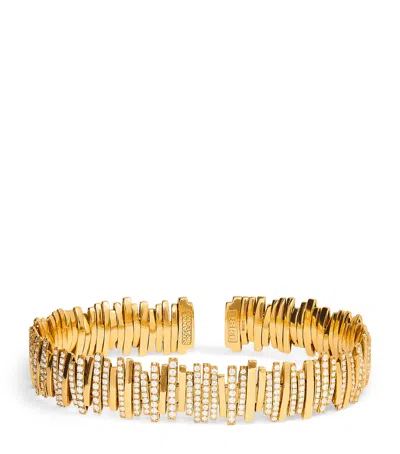 Suzanne Kalan Yellow Gold And Diamond Half Pavé Cuff Bangle