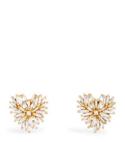 Suzanne Kalan Yellow Gold And Diamond Heart Stud Earrings