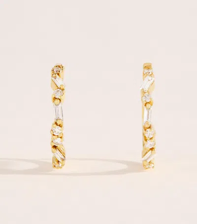 Suzanne Kalan Yellow Gold And Diamond Thin Mix Hoop Earrings