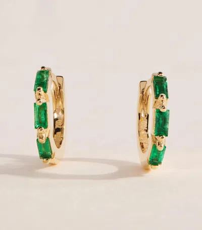 Suzanne Kalan Yellow Gold And Emerald Bold Triple Huggie Earrings