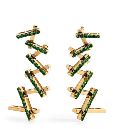 Suzanne Kalan Yellow Gold And Emerald Deco Gradual Wishbone Earrings