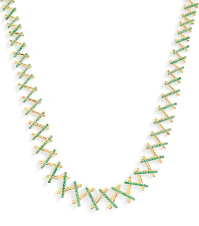 Suzanne Kalan Yellow Gold And Emerald Pavé Deco Wishbone Necklace In Rose Gold