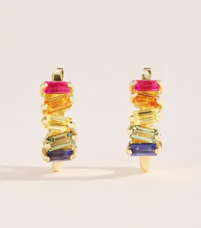 Suzanne Kalan Yellow Gold And Rainbow Sapphire Bold Huggie Earrings