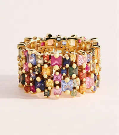Suzanne Kalan Yellow Gold And Rainbow Sapphire Princess Ring In Rose Gold