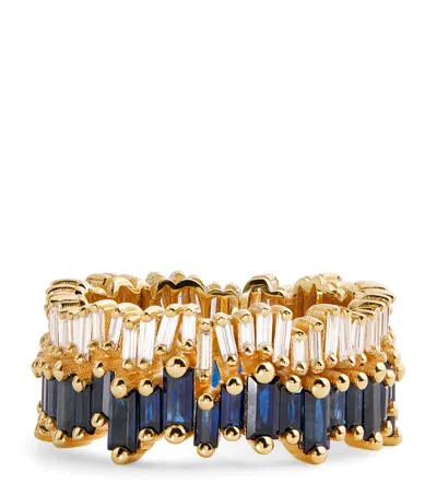 Suzanne Kalan Yellow Gold, Diamond And Blue Sapphire Double Stack Eternity Band