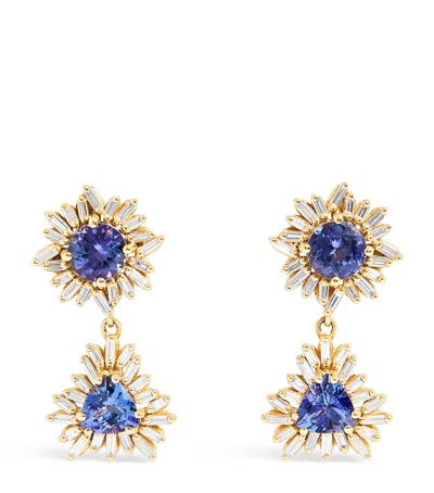 Suzanne Kalan Yellow Gold, Diamond And Blue Sapphire One Of A Kind Drop Earrings