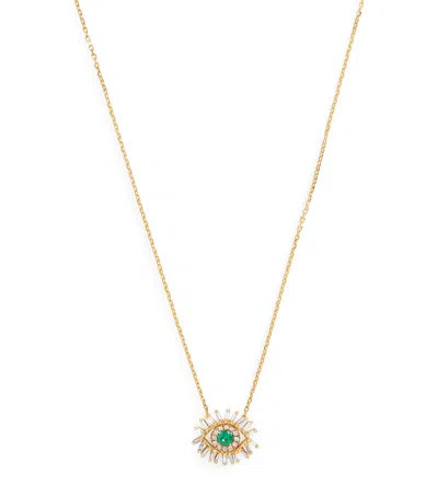 Suzanne Kalan Yellow Gold, Diamond And Emerald Mini Evil Eye Pendant Necklace