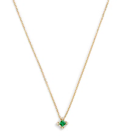 Suzanne Kalan Yellow Gold, Diamond And Emerald Mini Princess Pendant Necklace In Brown
