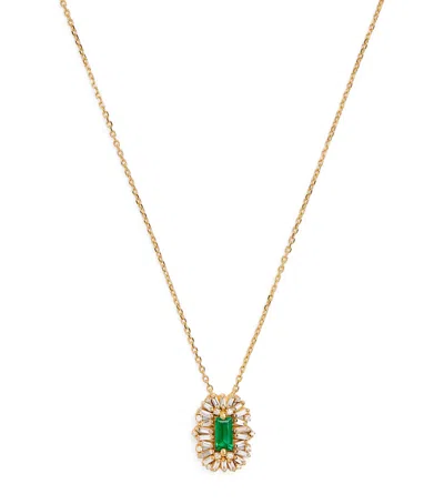 Suzanne Kalan Yellow Gold, Diamond And Emerald One Of A Kind Necklace In Brown