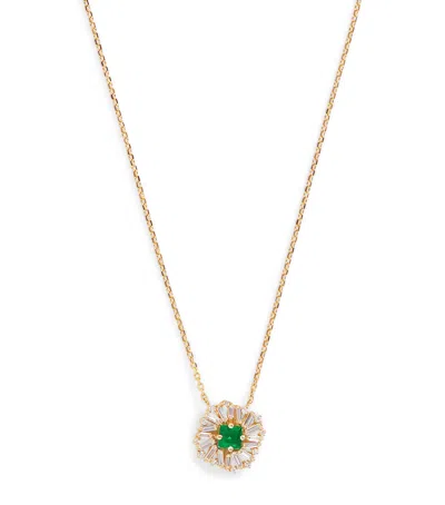 Suzanne Kalan Yellow Gold, Diamond And Emerald Princess Flower Necklace