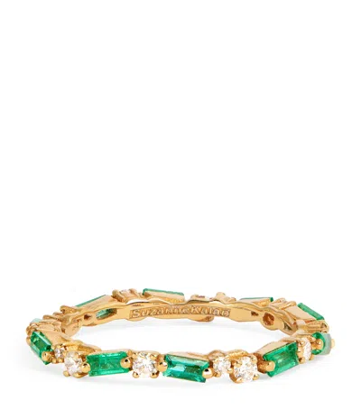 Suzanne Kalan Yellow Gold, Diamond And Emerald Thin Mix Eternity Ring In Green