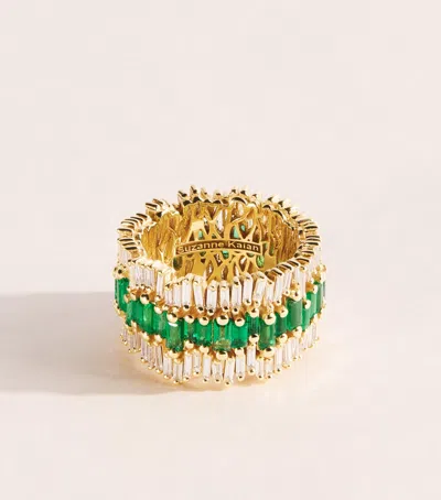 Suzanne Kalan Yellow Gold, Diamond And Emerald Triple Stack Eternity Band
