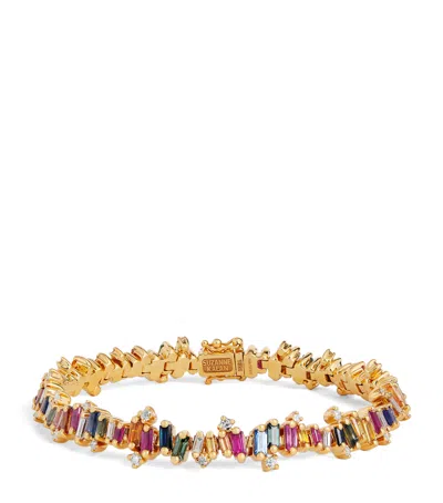 Suzanne Kalan Yellow Gold, Diamond And Rainbow Sapphire Bold Burst Tennis Bracelet