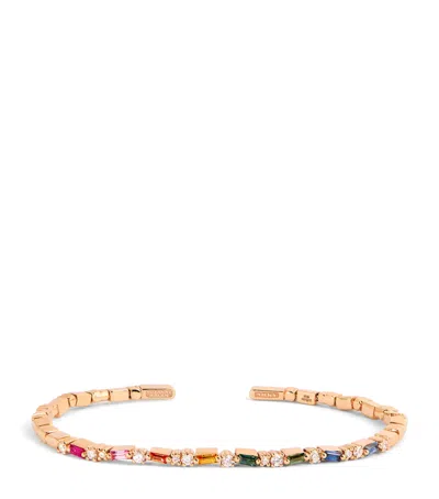 Suzanne Kalan Yellow Gold, Diamond And Rainbow Sapphire Thin Mix Bangle