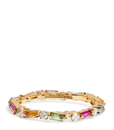 Suzanne Kalan Yellow Gold, Diamond And Rainbow Sapphire Thin Mix Eternity Ring