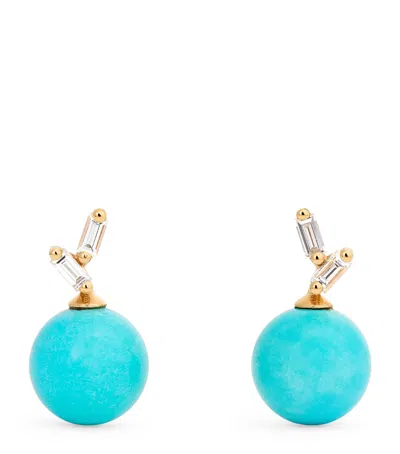 Suzanne Kalan Yellow Gold, Diamond And Turquoise One Of A Kind Earrings