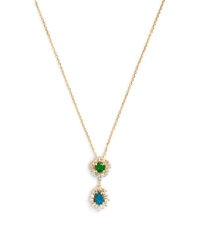 Suzanne Kalan Yellow Gold, Diamond, Emerald And Opal One Of A Kind Necklace In Brown
