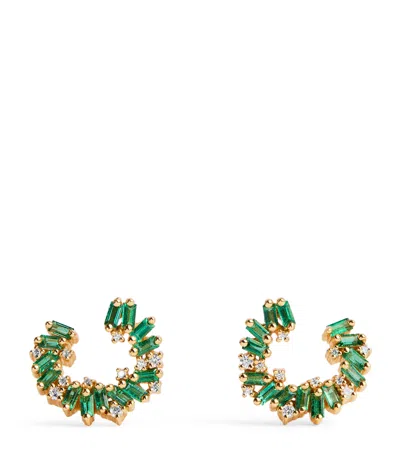 Suzanne Kalan Yellow Gold, Emerald And Diamond Frenzy Spiral Earrings