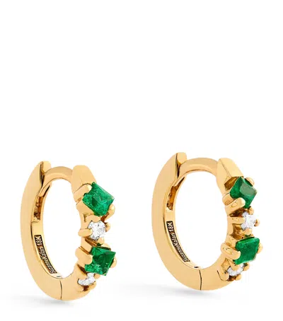 Suzanne Kalan Yellow Gold, Emerald And Diamond Princess Huggie Earrings